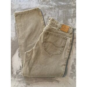 Lee Jeans Men 34x30 Tan Khaki Vintage Straight Leg Cotton Denim Workwear Rugged